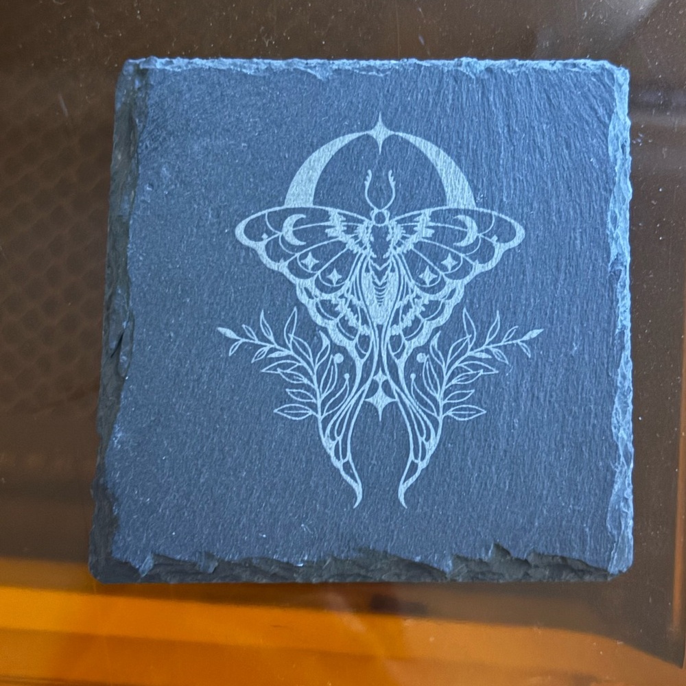 Slate Coaster with Moth Design